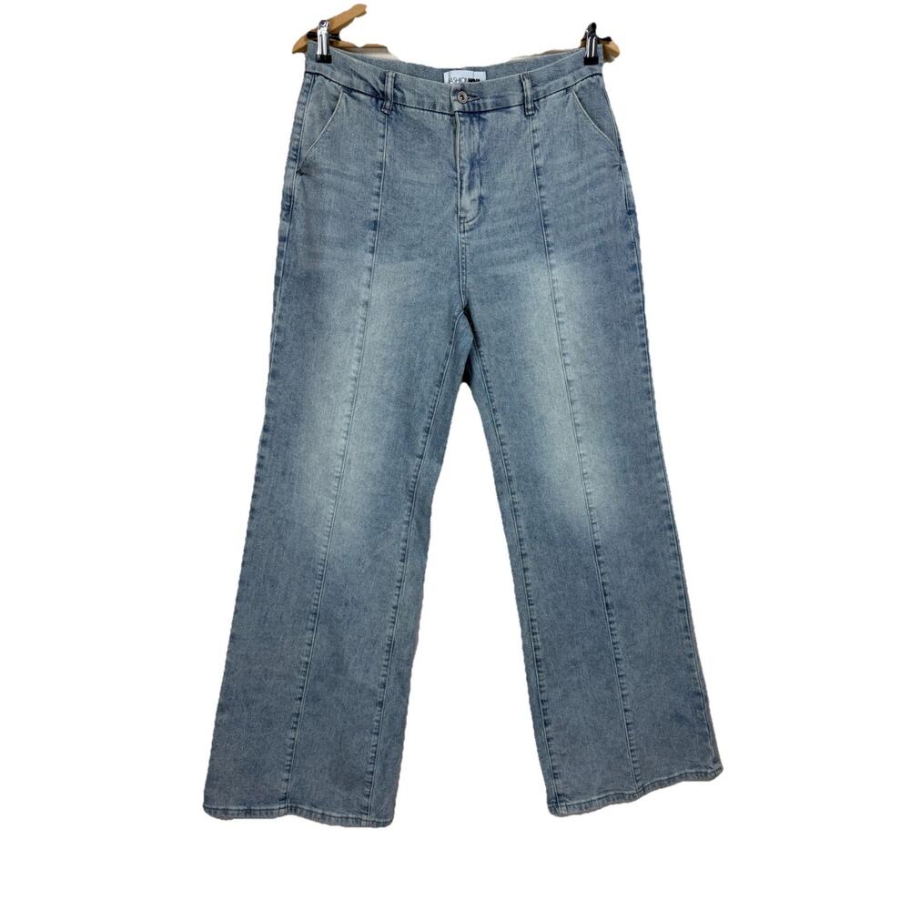 Fashion Nova Jeans Sz 13 Wide‎ Leg High Rise Front Seam Lightwash Y2K Aesthetic